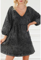 Black Puff Sleeve Denim Babydoll Dress