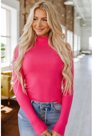 Ribbed Knit High Neck Top