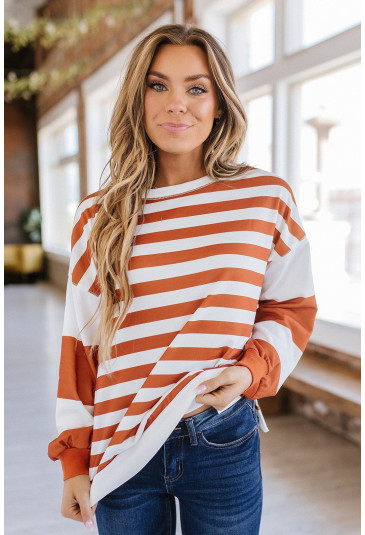 Stripe Drop Shoulder Striped Pullover Sweatshirt