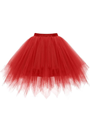 Short red tulle tutu skirt