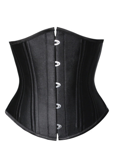 Black satin underbust corset with 26 steel bones