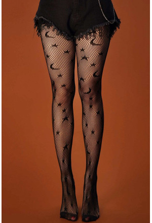 Black Fishnet Pantyhose Moon and Star