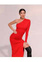 Maxi long one shoulder red gown dress