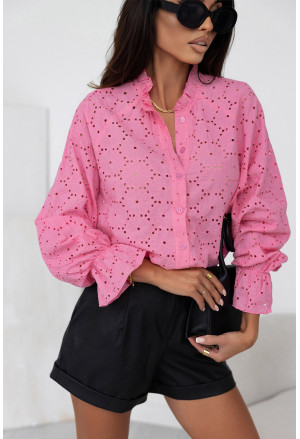 Bavlnená ružová košeľa s madeira prvkami 