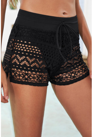 Hollow Out Lace Overlay Swim Short Bottom