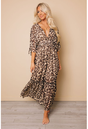 Úchvatné leopardie maxi šaty s krátkym rukávom