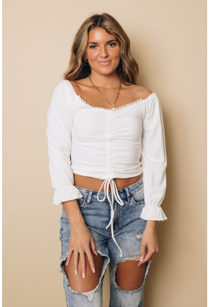 Puff Sleeve Drawstring Ruched Crop Top