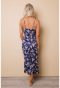 Floral Print Bust Knot Long Dress with Slit