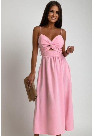 Elegant pink midi bridesmaid dress with straps