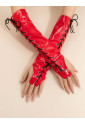 Vinylové fetišistické červené rukavice so šnurovaním