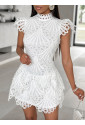 Unique white crochet a line mini dress