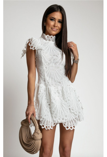 Unique white crochet a line mini dress