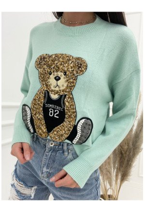Women sweater rhinestone teddy bear