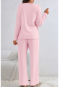 PINK Ribbed Knit V Neck Slouchy Two-piece Outfit