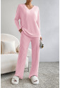 PINK Ribbed Knit V Neck Slouchy Two-piece Outfit