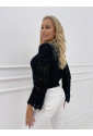 Knitted openwork cardigan with drawstring