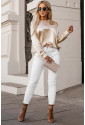 Apricot satin Chest Pocket Long Sleeve Top