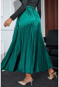 Green Satin Pleated Maxi Skirt