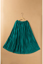 Green Satin Pleated Maxi Skirt