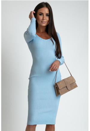 Midi knitted sky-blue dress long sleeve