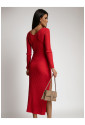 Red knitted v neck dress SILVIA
