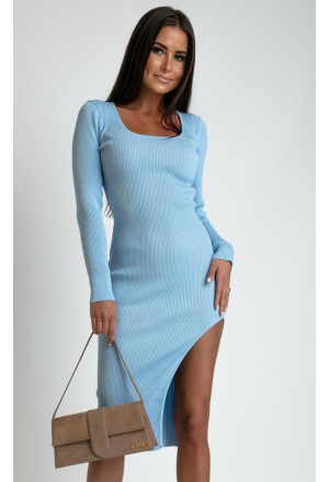 Midi knitted blue dress splits