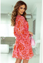 Červené zavinovacie šaty s abstraktným kvetinovým vzorom 