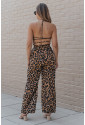 Leopard Print Halter Neck Backless Wide Leg Jumpsuit