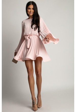 Pleated mini dress with a wavy flared skirt