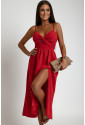 Elegant red midi bridesmaid dress with straps