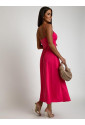 Elegant pink midi bridesmaid dress with straps