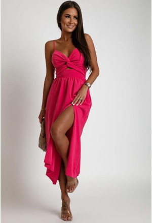 Elegant hot pink midi bridesmaid dress with straps