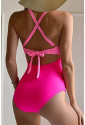 Pink Crossed Cutout Backless Monokini