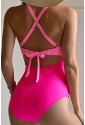Pink Crossed Cutout Backless Monokini