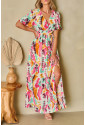 Abstract Boho Tie-dye Print V Neck Maxi Dress