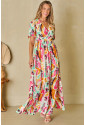 Abstract Boho Tie-dye Print V Neck Maxi Dress