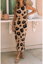 Maxi látkové leopardie šaty s rázporkami