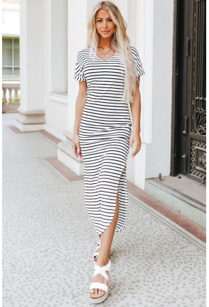 Striped Side Split Maxi Dress