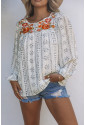 Bohemian loose white blouse with floral embroidery