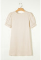Beige cotton Lace Trim Puff Sleeve Dress