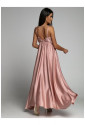Seductive pink spaghetti strap satin maxi dress 