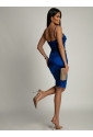 Elegantné modré krátke saténové šaty