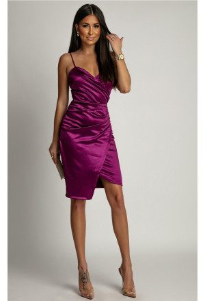 Elegant purple satin criss-cross mini dress