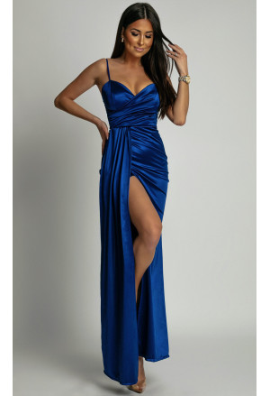 Epic blue thin strap satin maxi dress 