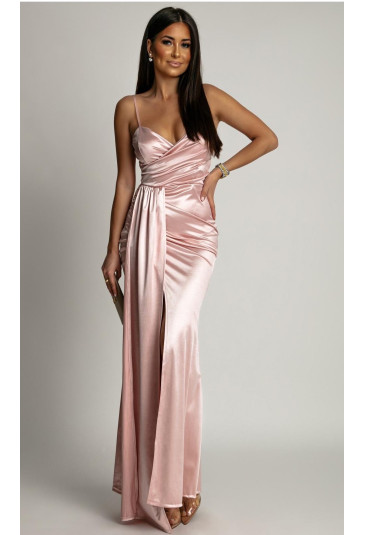 Epic pink strap satin maxi dress 