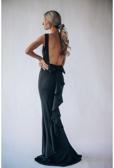 Bow Knot Ruffled Backless Sleeveless Gown