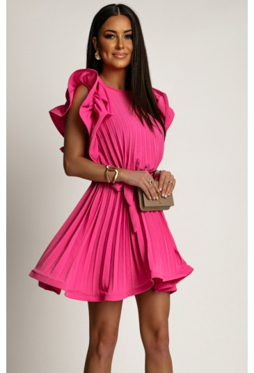 Pleated mini dress with a wavy flared skirt STELA