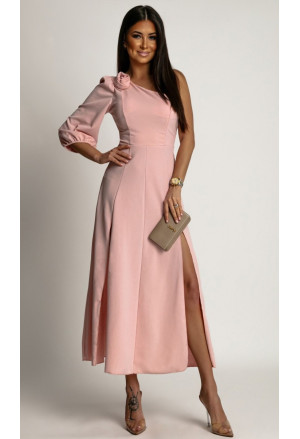 Elegantné ružové spoločenské šaty na jedno rameno