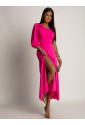 Elegant one sleeve rose magenta dress