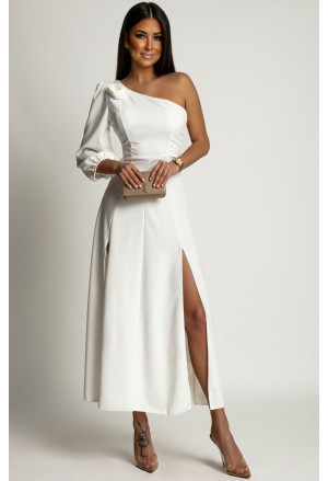 Elegant white one sleeve rose dress